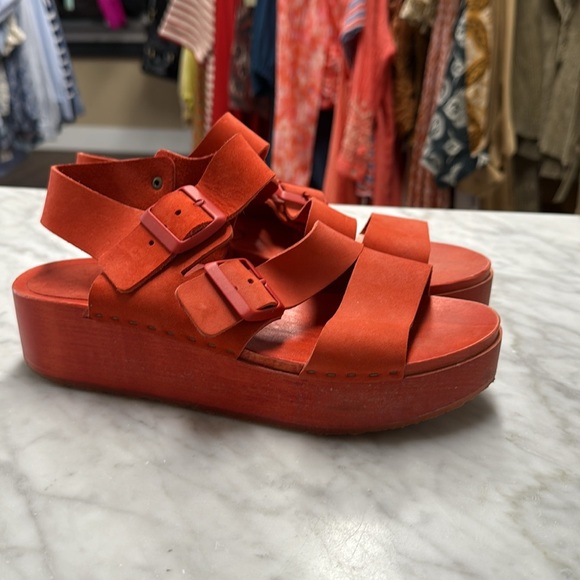Bryr Studio Jesse Leather Platform Wooden Sandal Orange-Red Size 39/9 - Picture 3 of 12